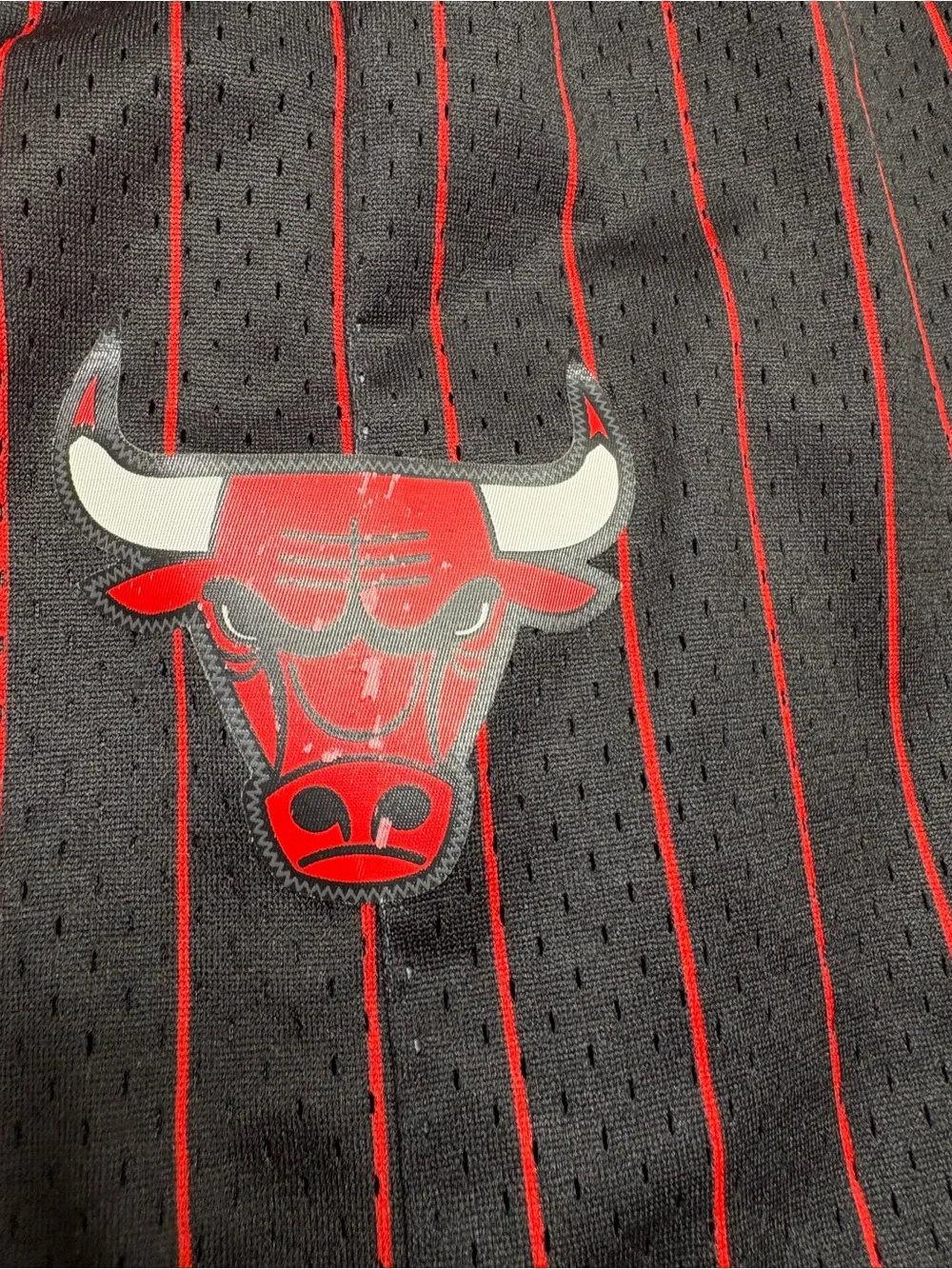 NBA Chicago Bulls Black & Red Pinstripe Athletic Shorts